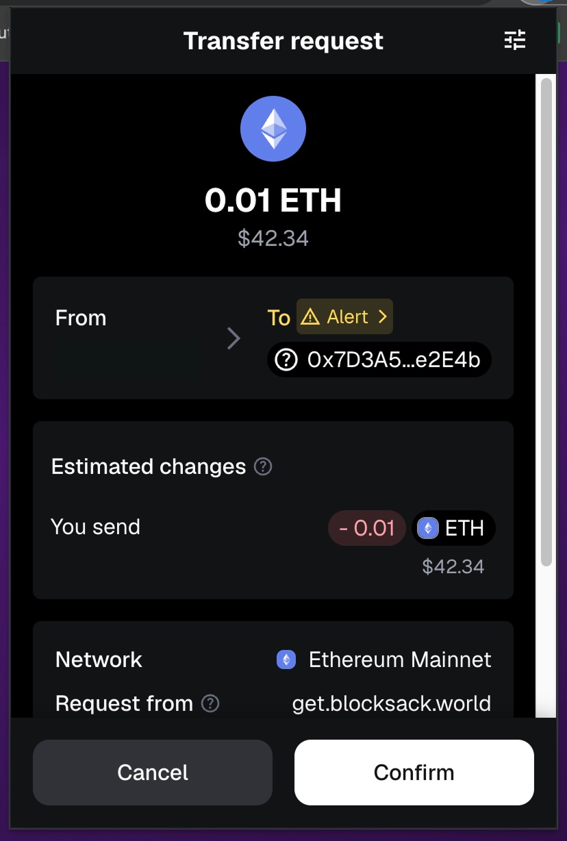 MetaMask Transfer Request