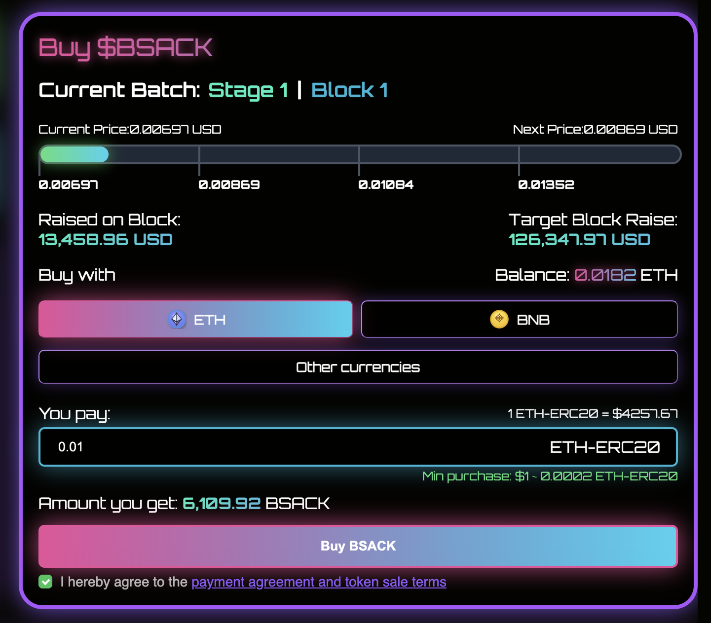 Buy BSACK Interface